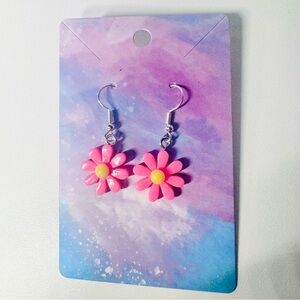 Pink acrylic flower stainless steel hooks dangle earrings